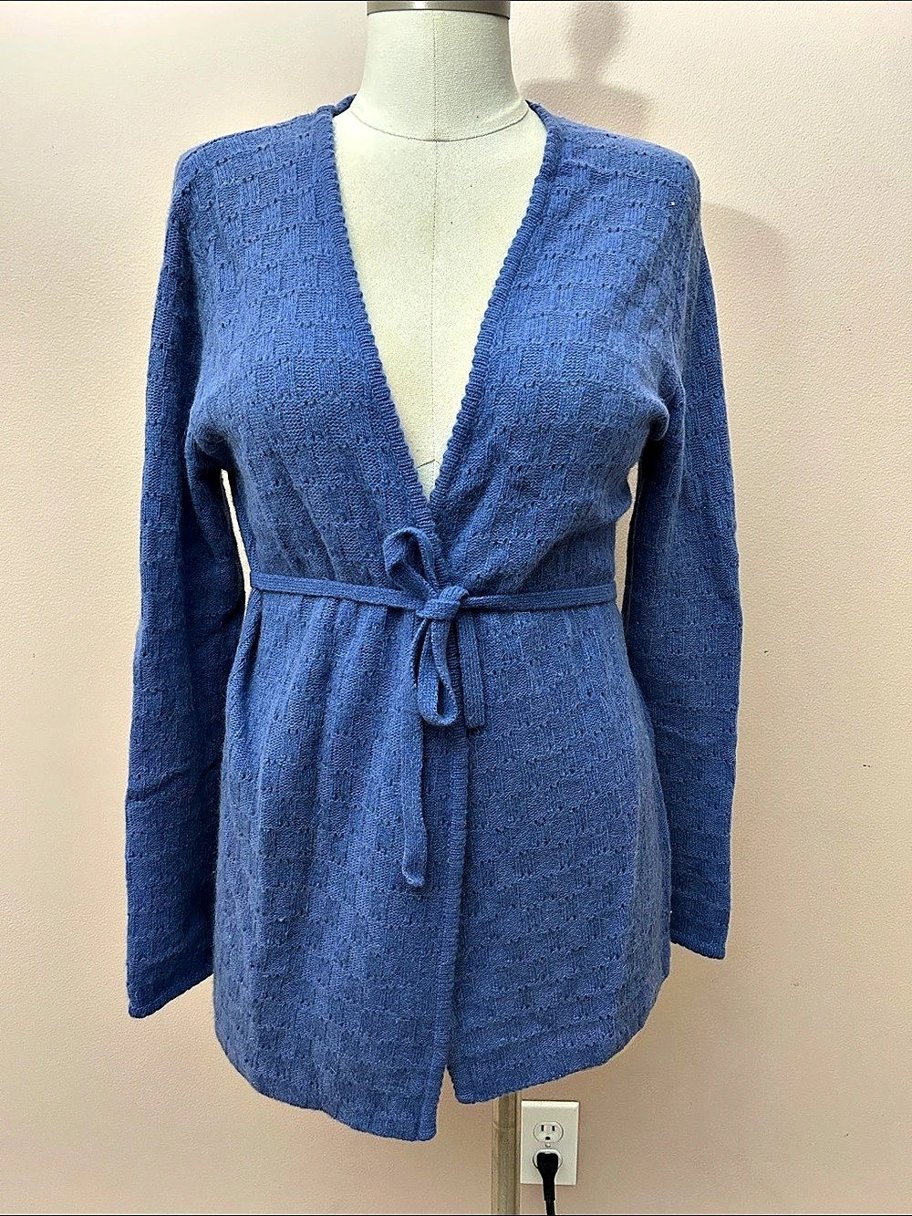 VTG Giorgio Sant'Angelo Blue Angora V-Neck Wrap Sweater Size Small
